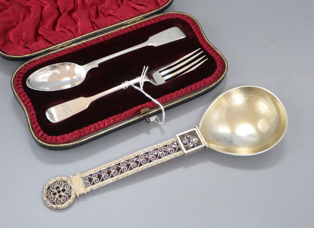 Enamelled spoon & christening set.